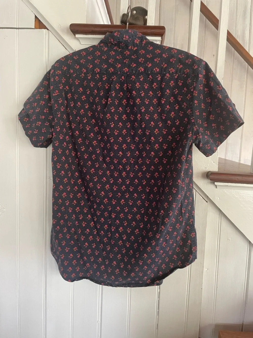 J. Crew Navy Short-Sleeve Button-Down with Red Floral Print